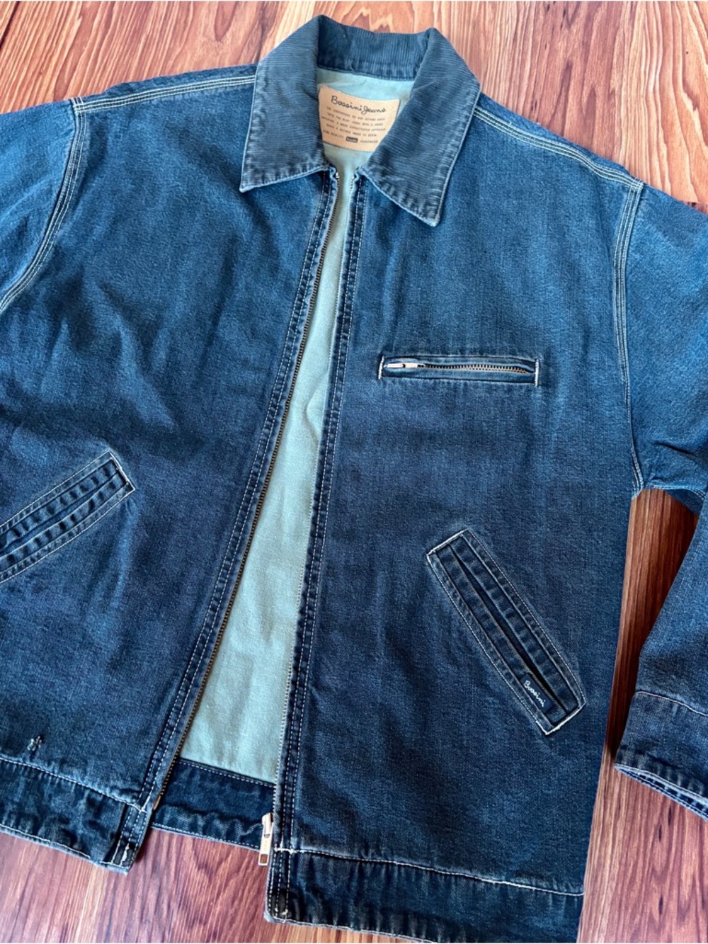 Vintage Bossini Workwear Denim Jacket Corduroy Collar Detroit Style Y2K